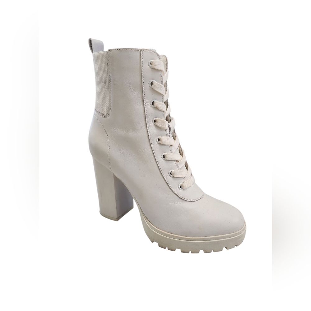 Vintage 90's Y2K Steve Madden White Leather Go Go Girl Platform Heel Lug Boots 8